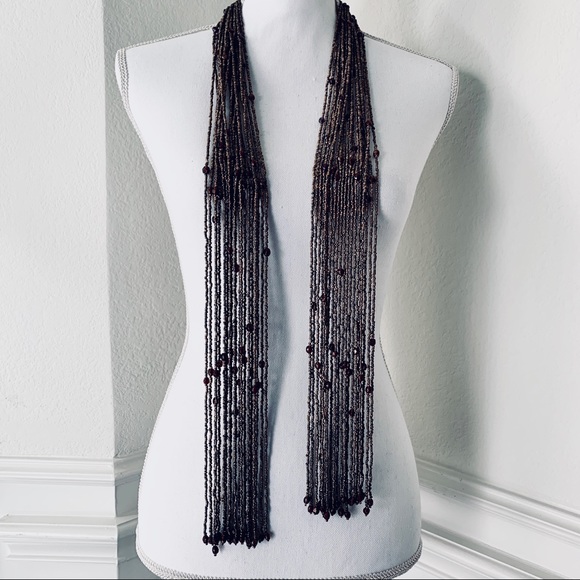 BROWN PASHMINA TASSEL STATEMENT NECKLACE - Picture 5 of 10